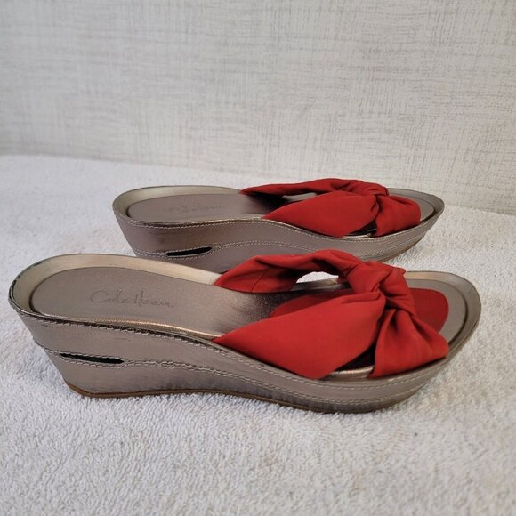 Cole Haan Platform Wedge Sandals Womens 6.5 Red Slip On Air Cushioned EUC - Picture 10 of 10